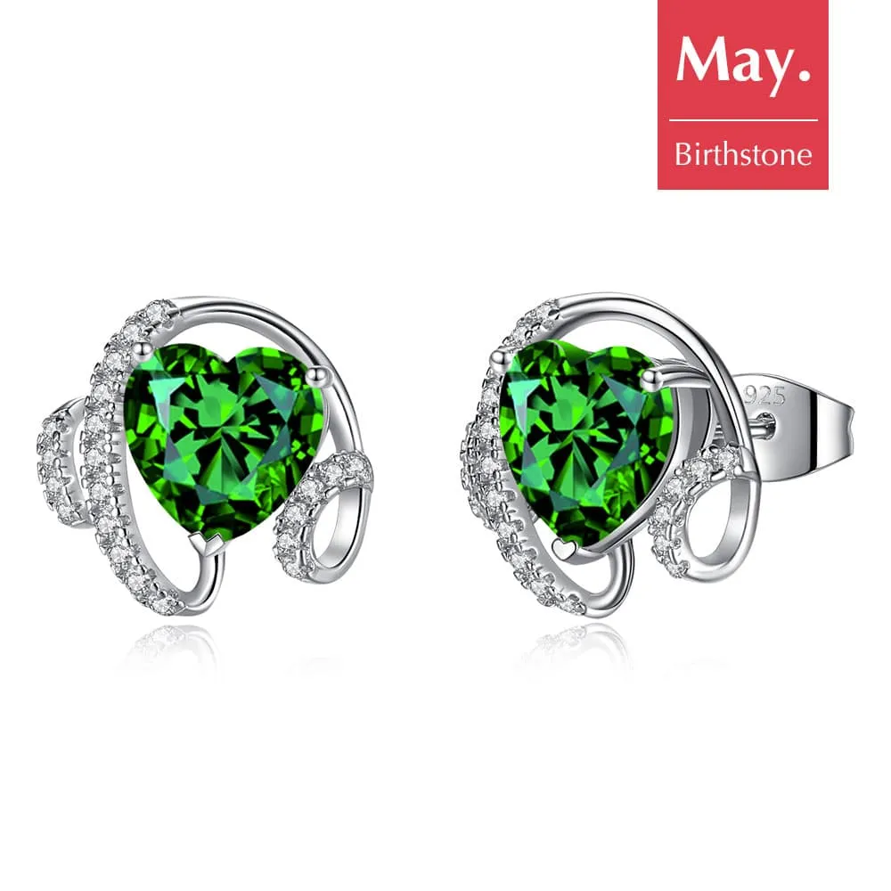 Ribbon Birthstone Heart Zircon Earrings Jewelry