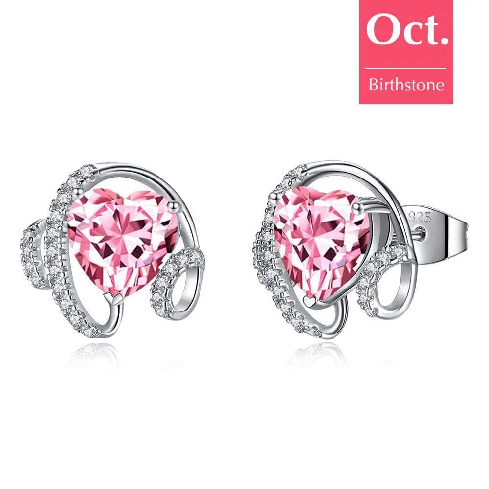 Ribbon Birthstone Heart Zircon Earrings Jewelry