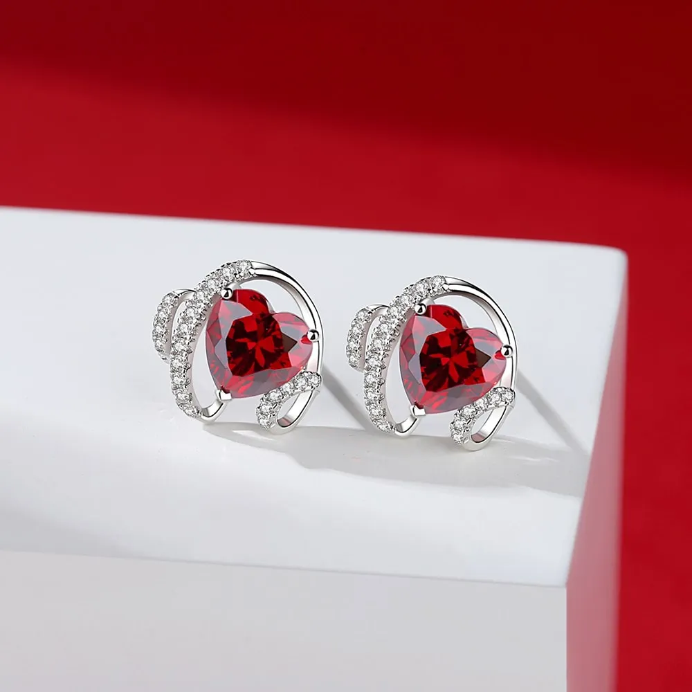 Ribbon Birthstone Heart Zircon Earrings Jewelry