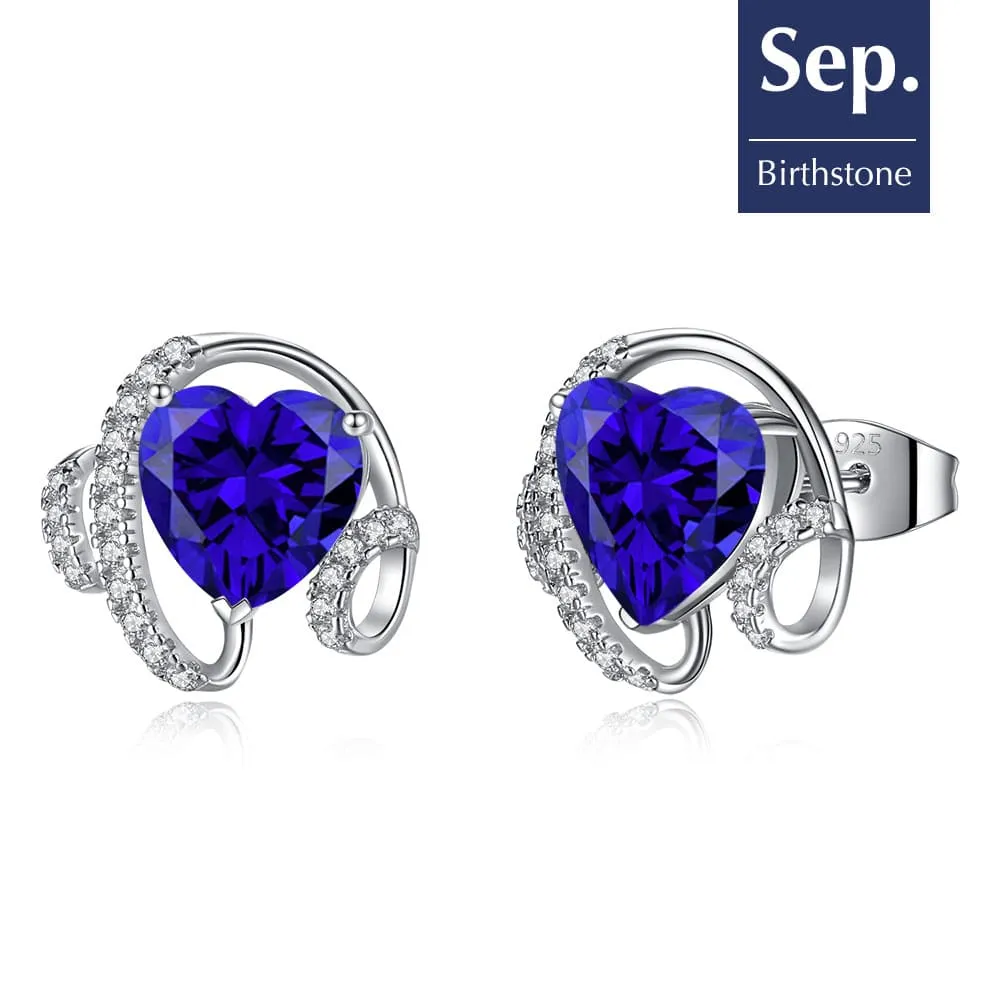 Ribbon Birthstone Heart Zircon Earrings Jewelry