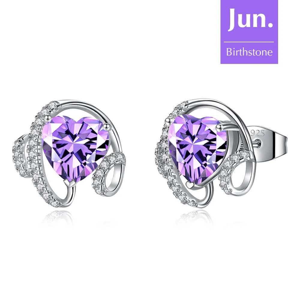Ribbon Birthstone Heart Zircon Earrings Jewelry