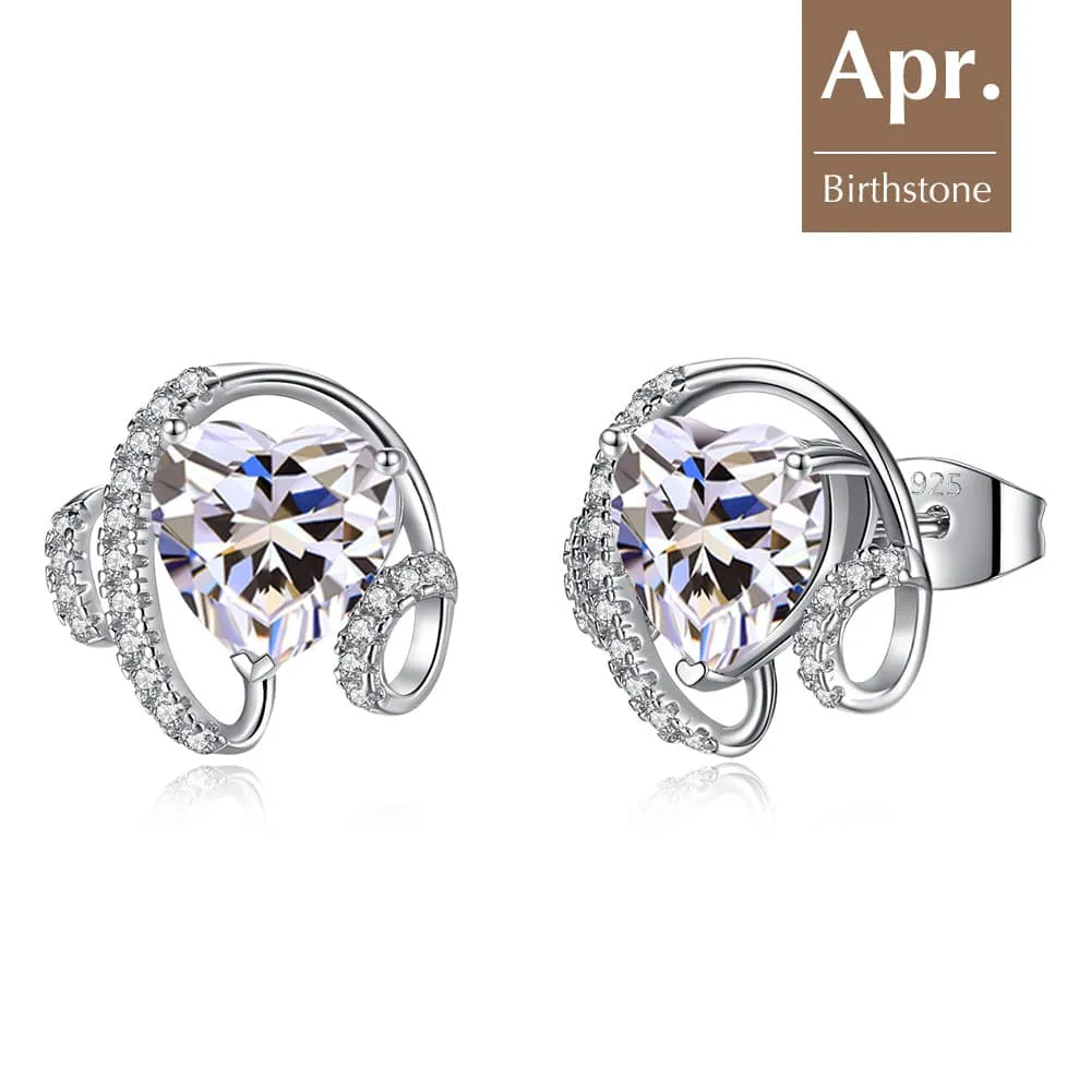 Ribbon Birthstone Heart Zircon Earrings Jewelry