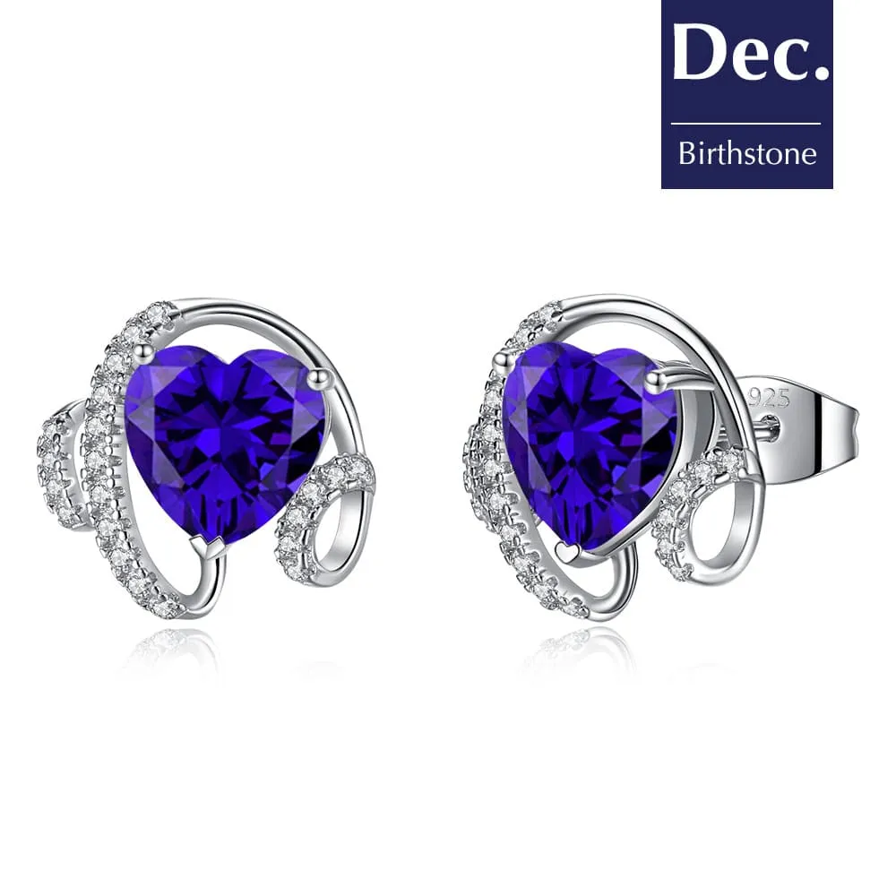 Ribbon Birthstone Heart Zircon Earrings Jewelry