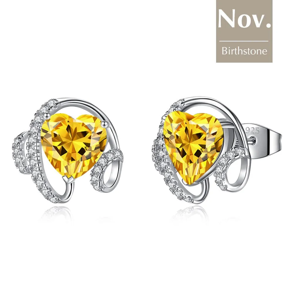 Ribbon Birthstone Heart Zircon Earrings Jewelry