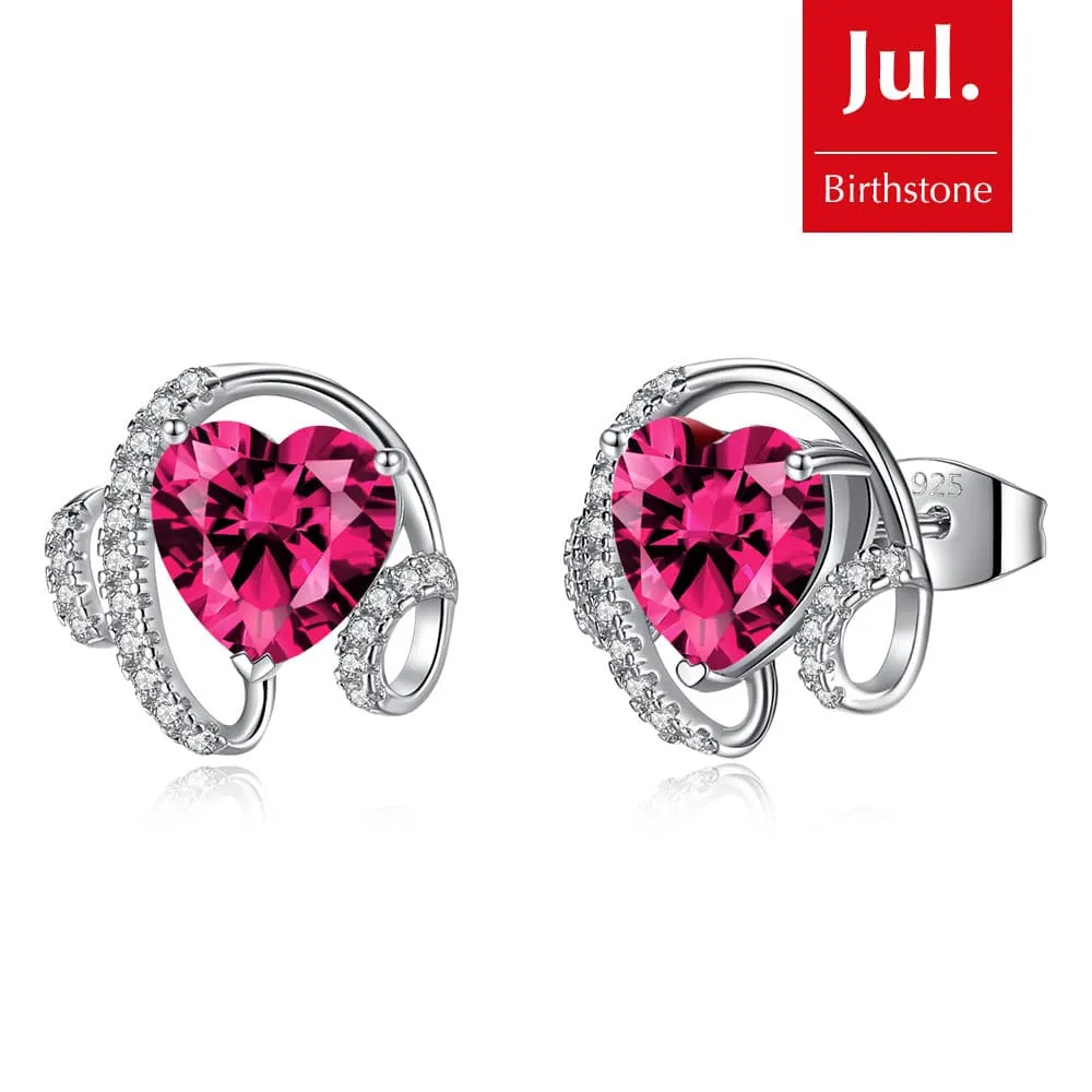 Ribbon Birthstone Heart Zircon Earrings Jewelry