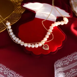 Ruby Heart Pearl Necklace - Wendy