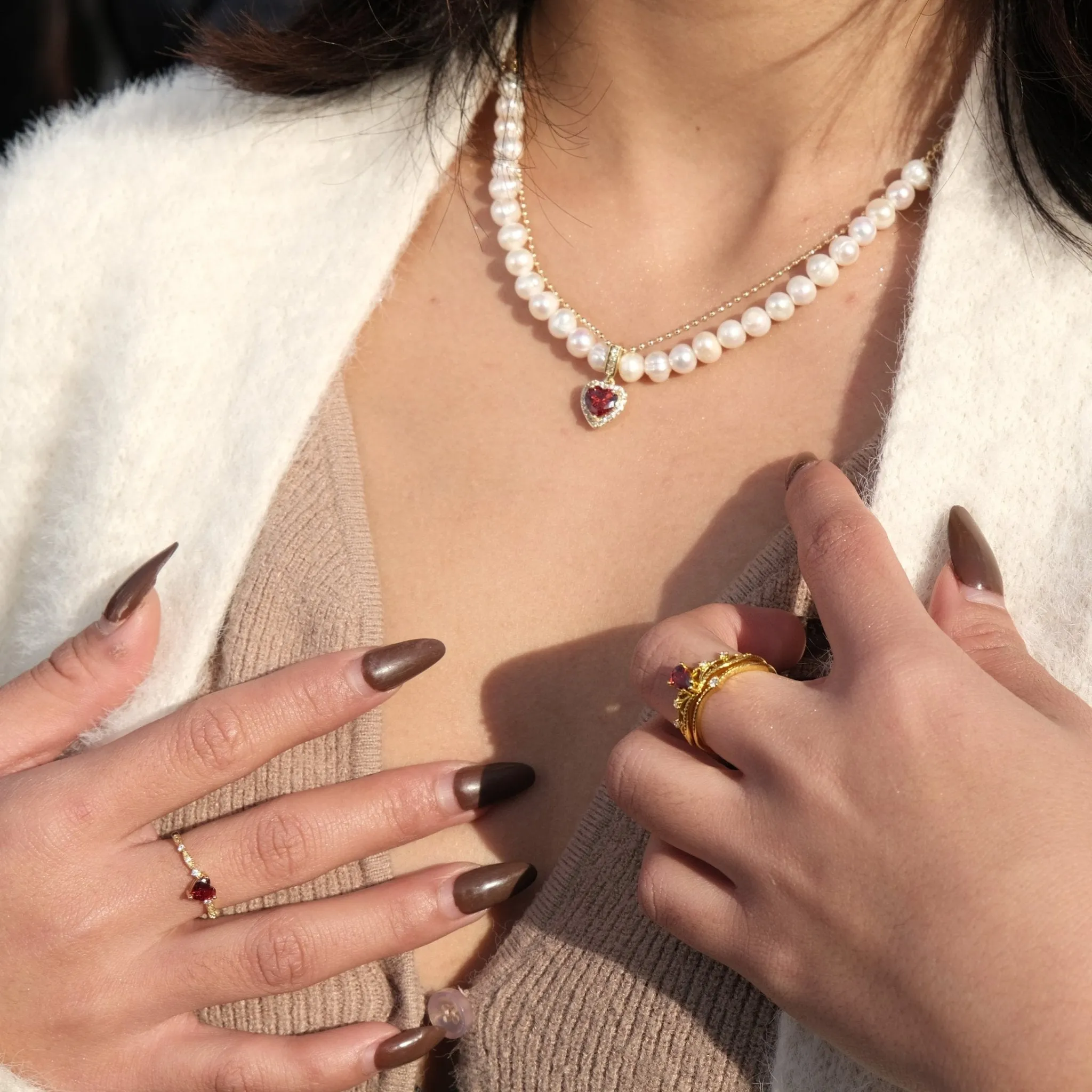 Ruby Heart Pearl Necklace - Wendy