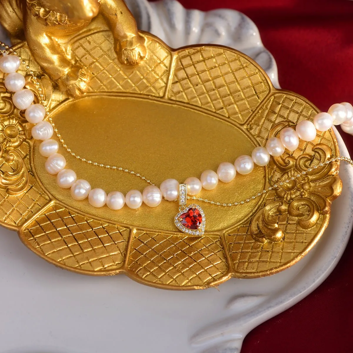 Ruby Heart Pearl Necklace - Wendy
