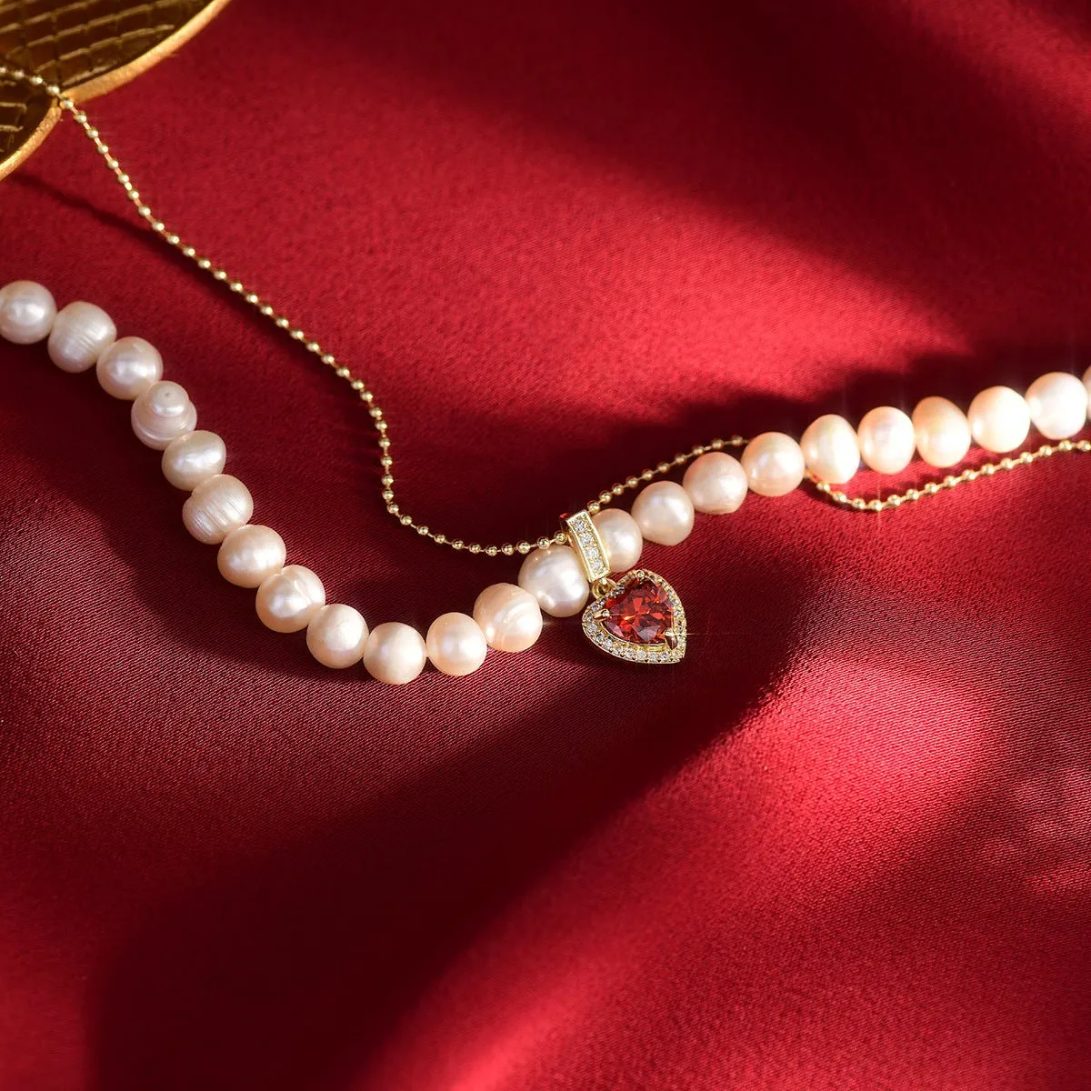 Ruby Heart Pearl Necklace - Wendy