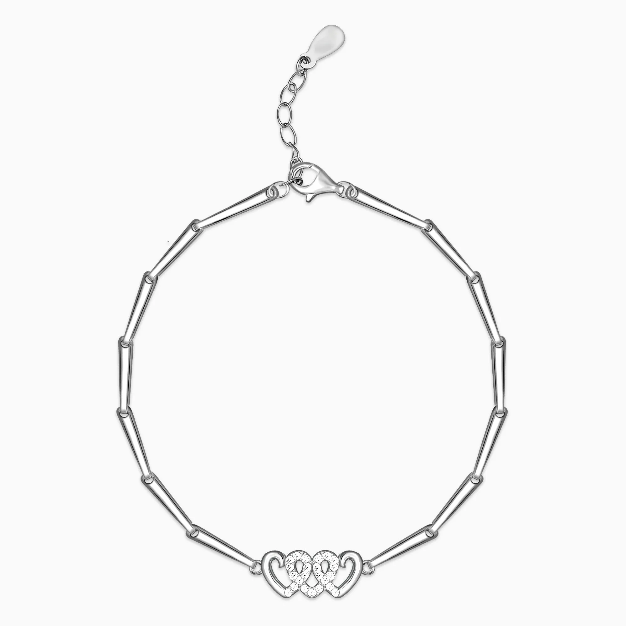 Silver Zircon Triple Heart Bracelet