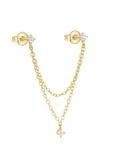 Single Earrings 925 Sterling Silver Double Piercing Chain Dangle Style Luxury Stud Earrings