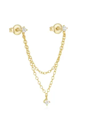 Single Earrings 925 Sterling Silver Double Piercing Chain Dangle Style Luxury Stud Earrings