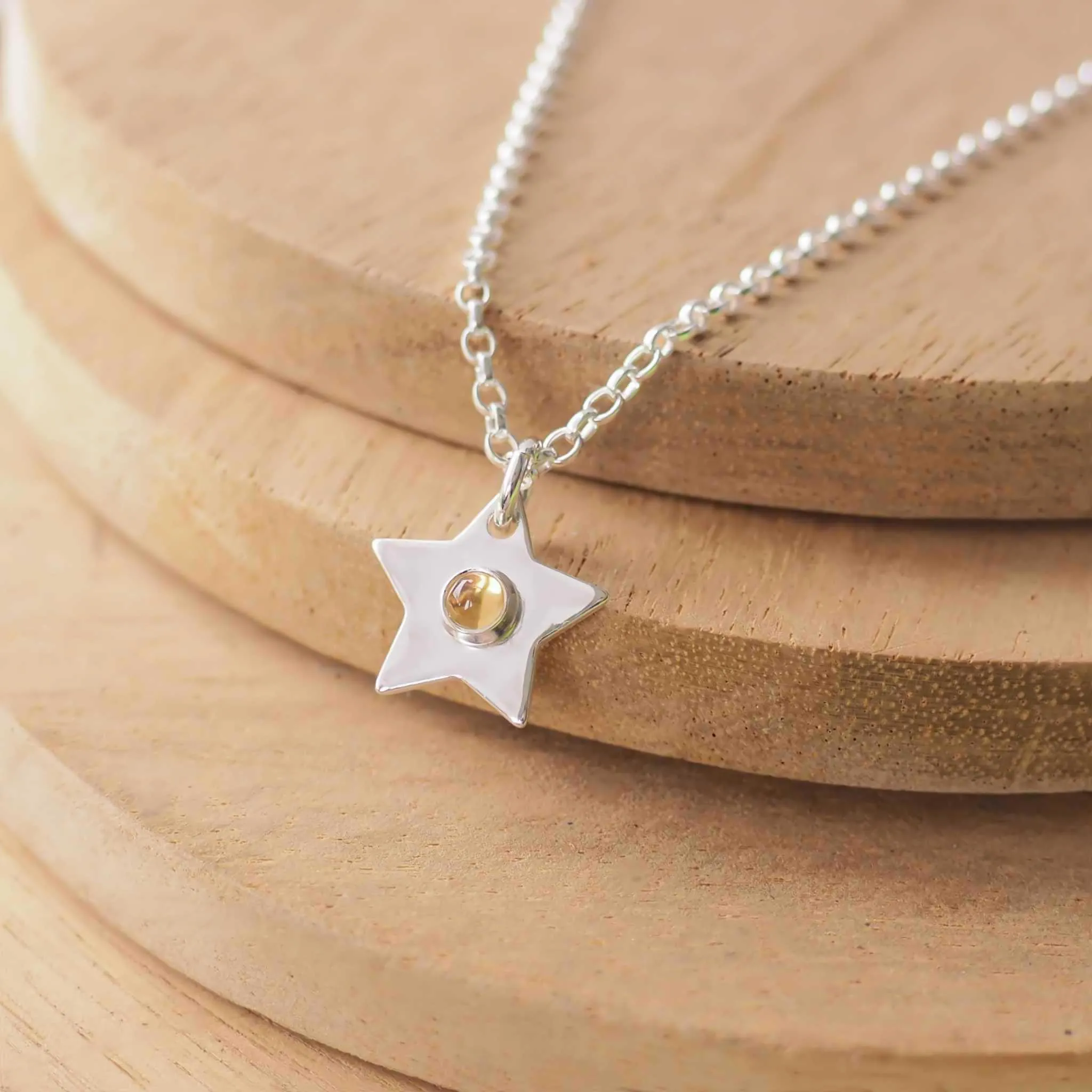 Star Charm Necklace with Citrine - November Birthstone