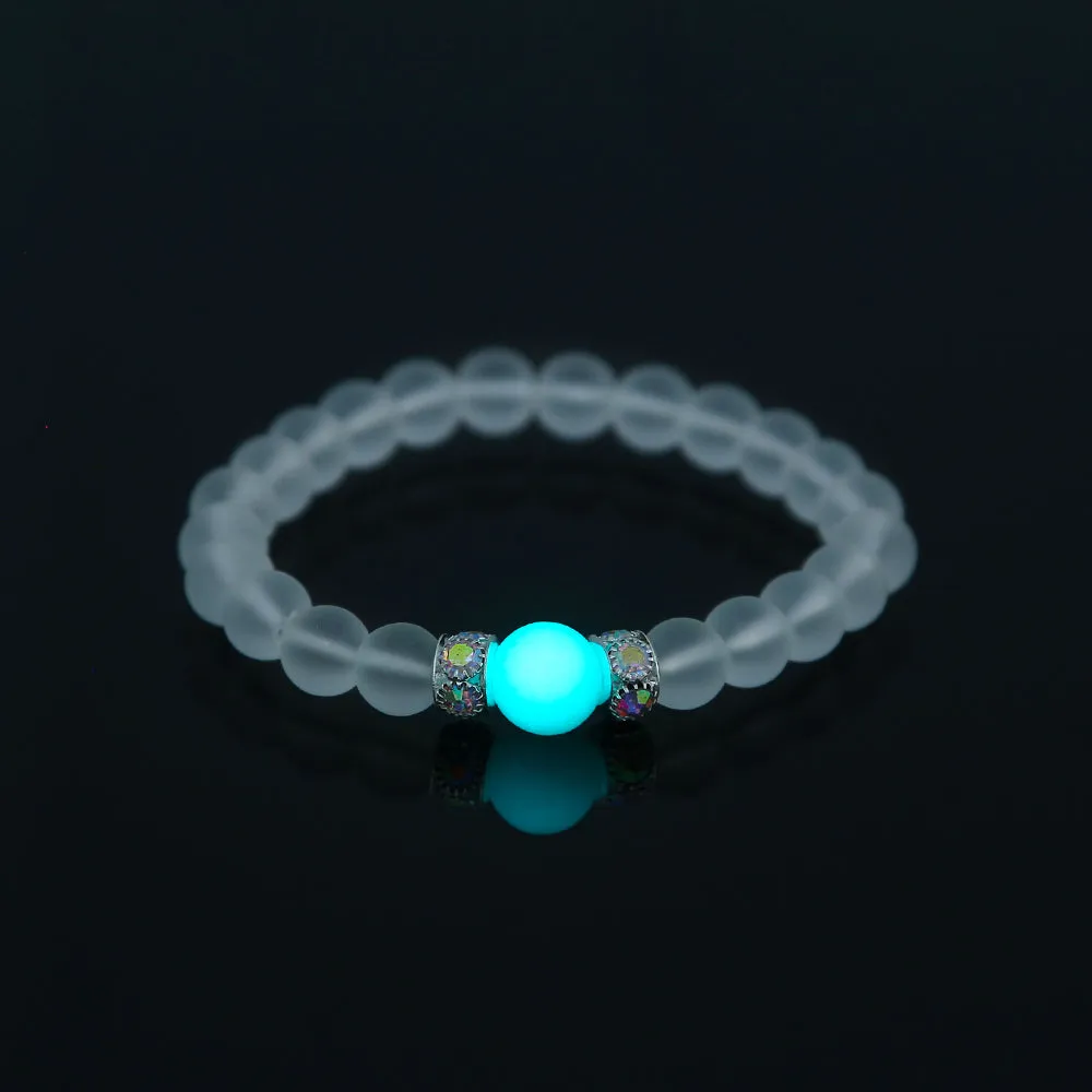Transparent Glass Beads Blue Luminous Bracelet.Free Shipping.Delivery Time:2Weeks