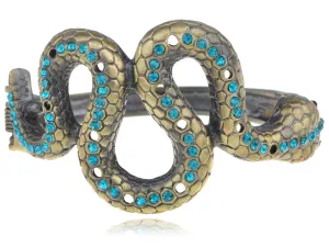 Vintage Brass Blue Eyed Zircon Snake Body Wrap Bracelet