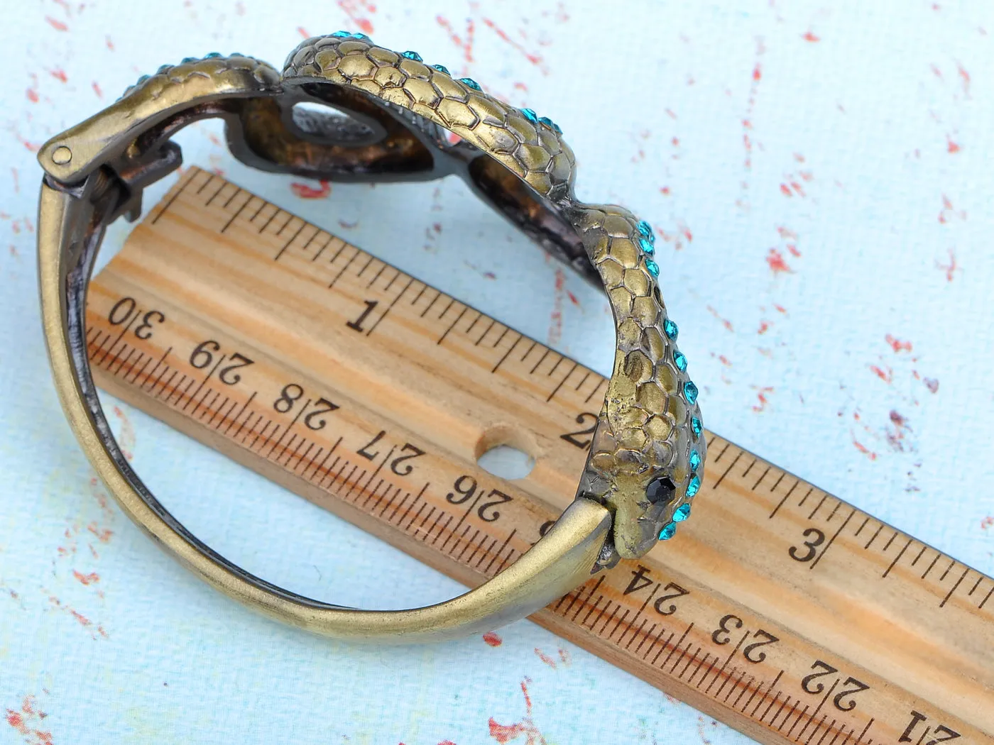 Vintage Brass Blue Eyed Zircon Snake Body Wrap Bracelet