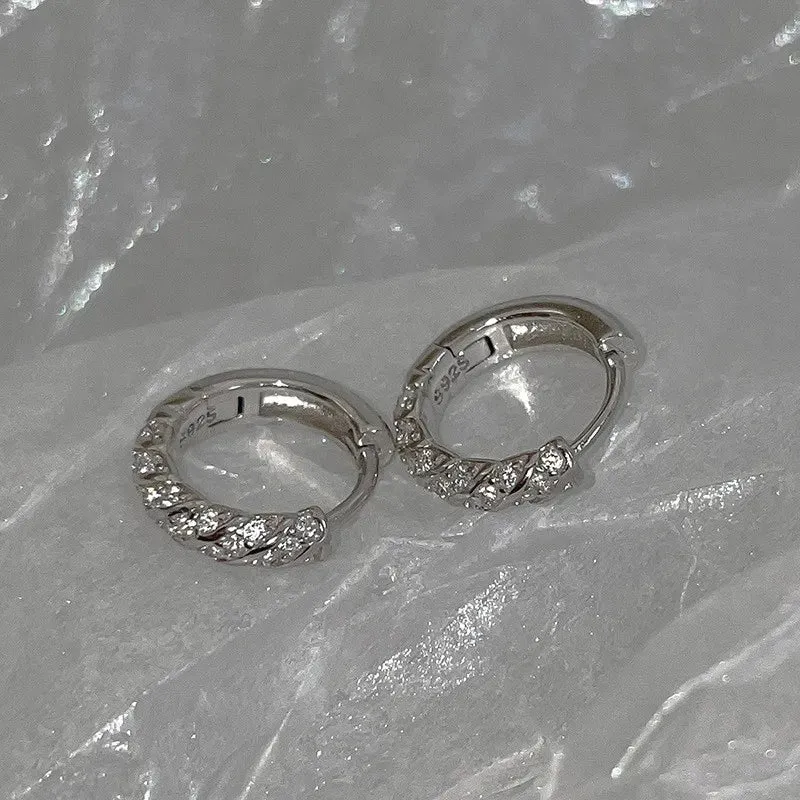 Zircon Circle Hoop Men Punk Trendy 925 Silver Needle Party Accessories Gift Colorful Earring