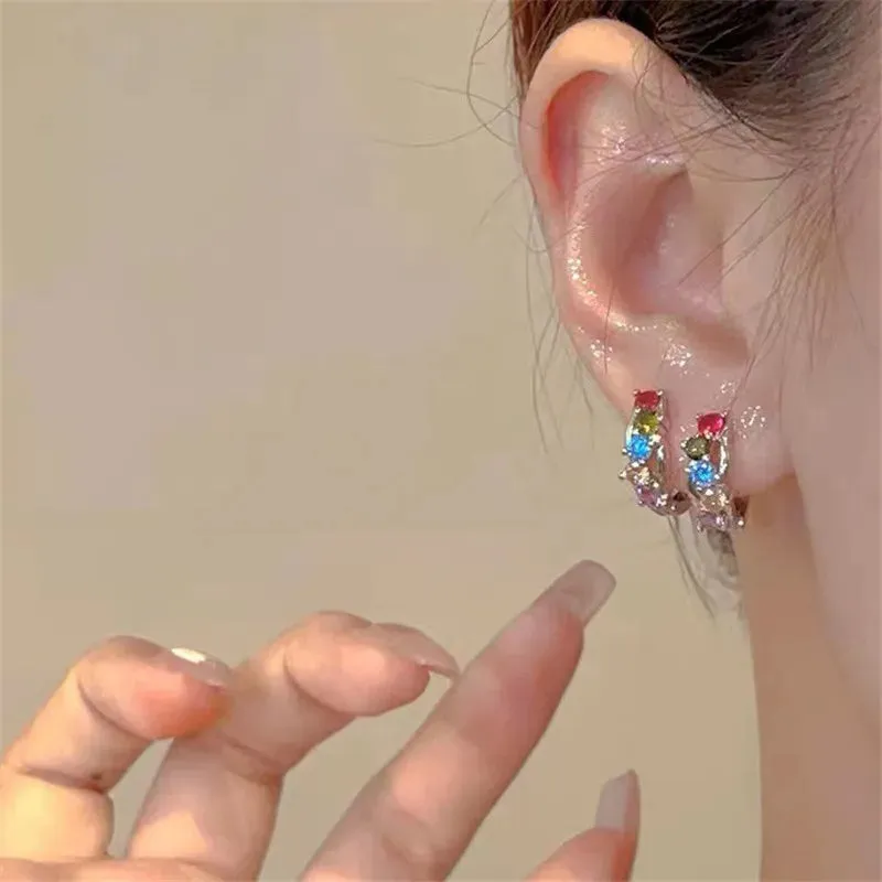 Zircon Circle Hoop Men Punk Trendy 925 Silver Needle Party Accessories Gift Colorful Earring